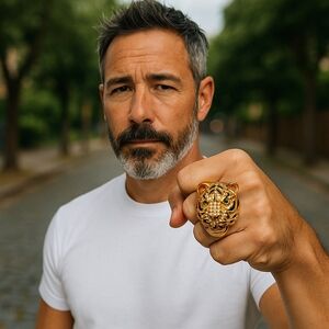 ALDO TIGER RING GOLD TONE GREEN EYES